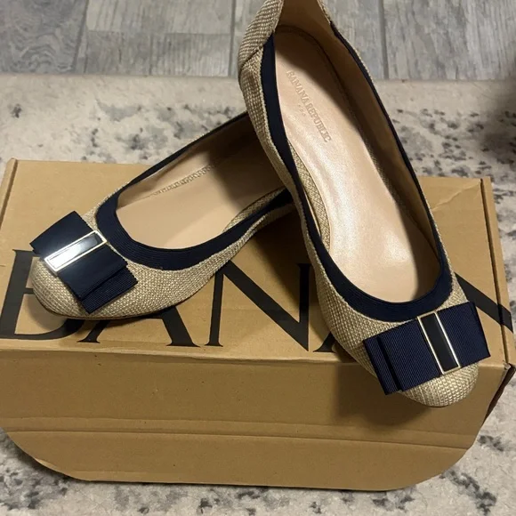 Banana Republic 8 Jute Woven Linen Ballet Flats Navy Blue bow EUC - Picture 2 of 8